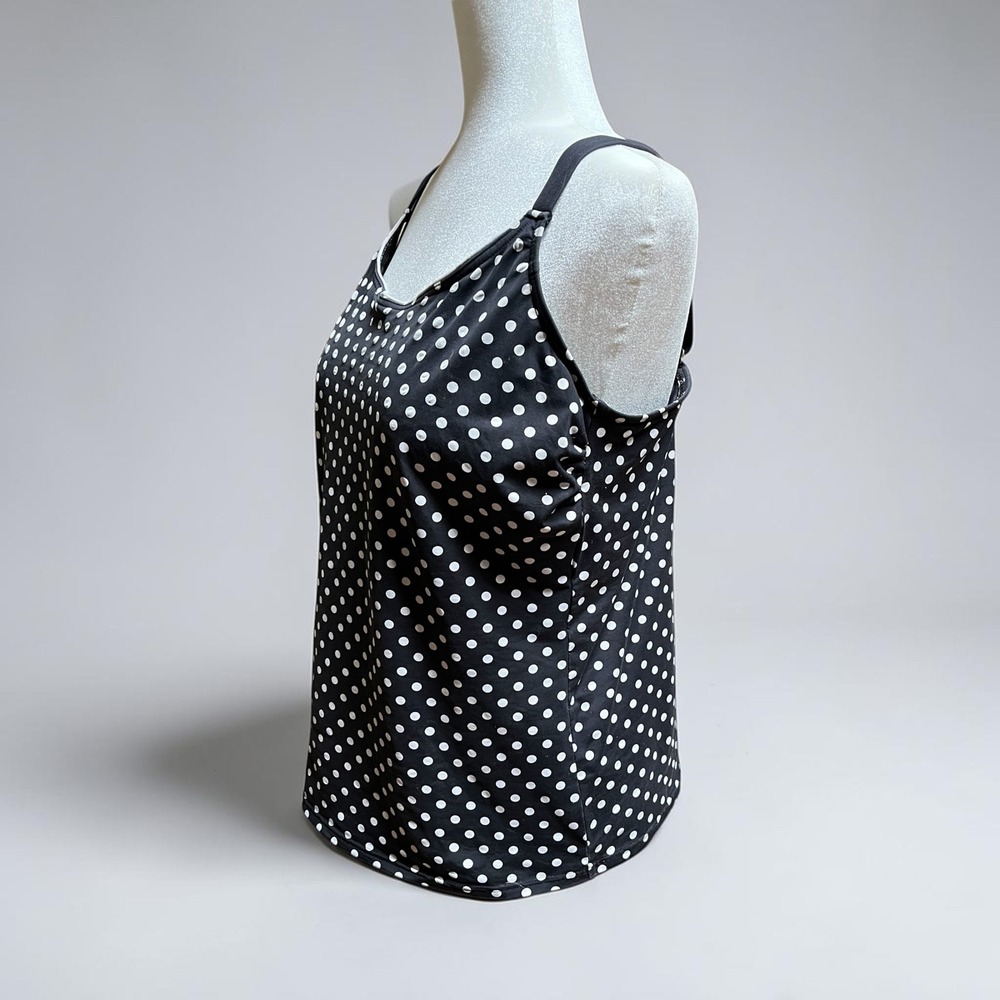 Lands' End Polka Dot Tankini Swimsuit Swim Top Black White Scoop Neck